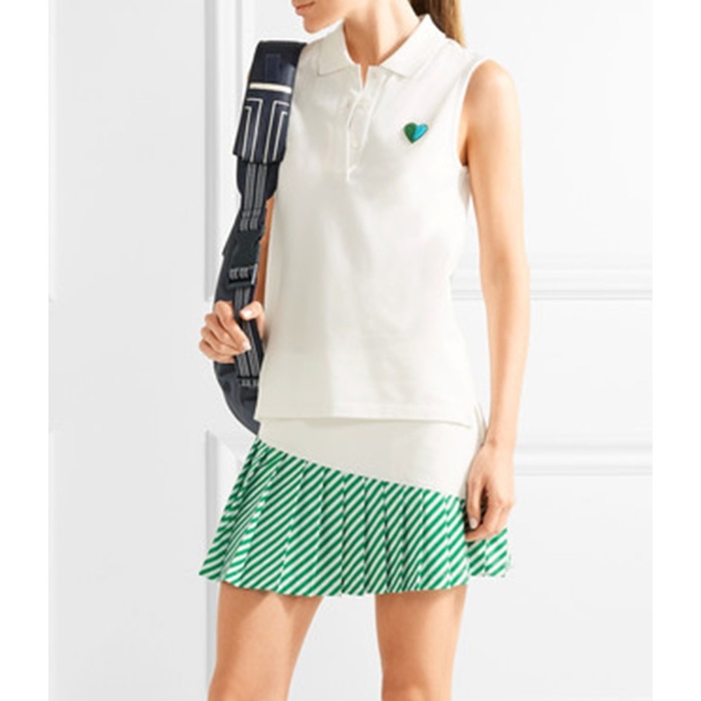 Tory Sport Pleated Skort Tennis Medium Green White Striped Performance Skirt‎